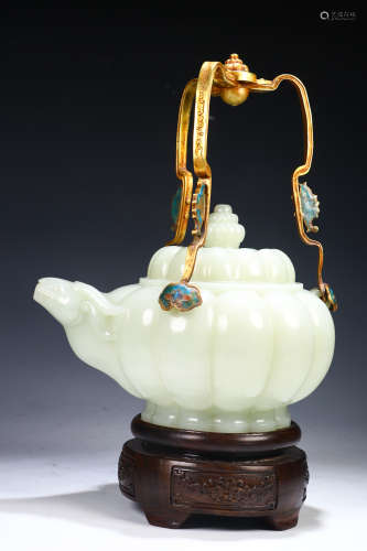 CHINESE WHITE JADE CARVED TEAPOT