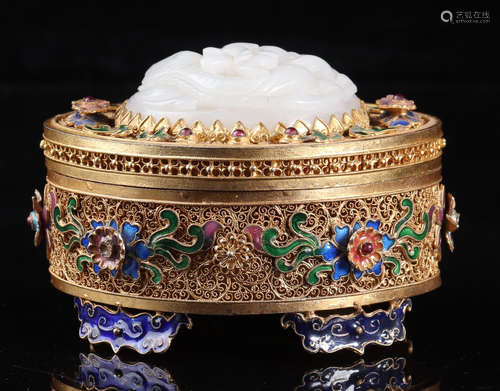 HETIAN JADE&CLOISONNE CAST CENSER