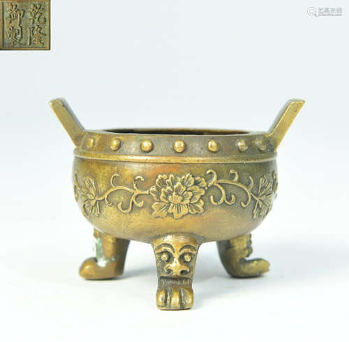 QIANLONG MARK COPPER CAST CENSER