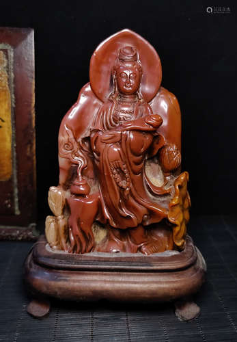 FURONG STONE CARVED GUANYIN BUDDHA STATUE