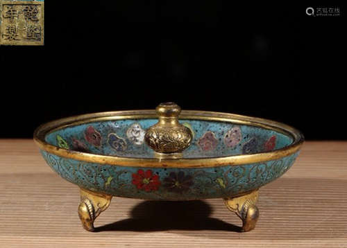 QIANLONG MARK CLOISONNE CAST INCENSE HOLDER