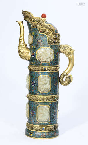 CLOISONNE WITH JADE VESSEL