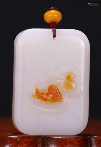 HETIAN JADE CARVED MANDARIN DUCK TABLET