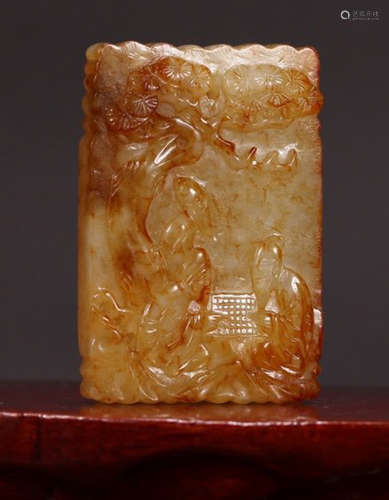 HETIAN JADE CARVED FIGURE PATTERN TABLET