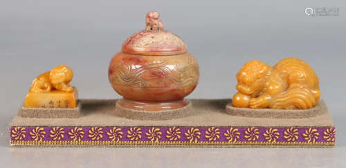 SET OF TIANHUANG STONE SEALS&FURONG STONE CENSER