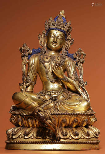 GILT BRONZE CAST GUANYIN BUDDHA STATUE