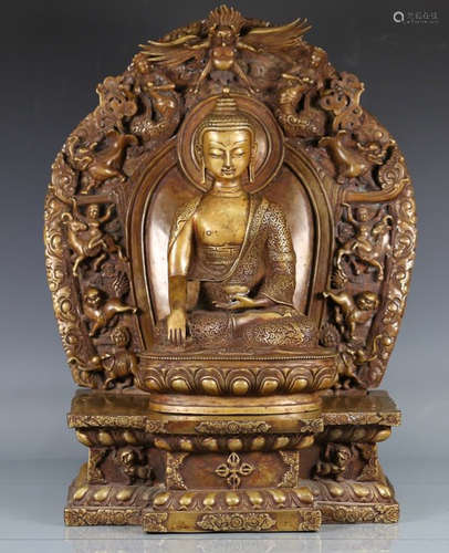 TIBETAN GILT BRONZE CAST PHARMACIST STATUE