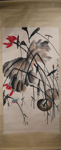 A CHINESE PAINTING OF LOTUS AND BIRD