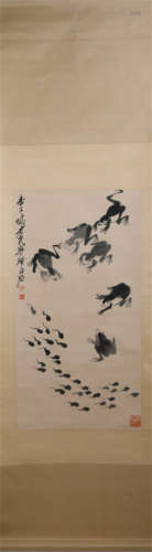 A CHINESE PAINTING OF TADPOLES AND FROGS