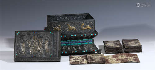 A SILVER BUDDHIST SUTRAS WITH STORAGE BOX