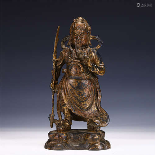 A GILT BRONZE FIGURE OF GUANDI