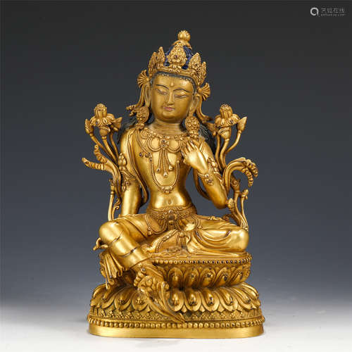 A GILT BRONZE FIGURE OF BODHISATTVA