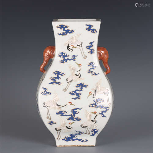 A CHINESE FAMILLE ROSE CRANES AND CLOUDS VASE