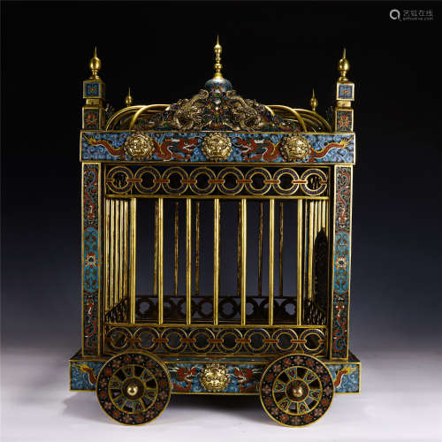 A CHINESE CLOISONNE ENAMEL FOUR-WHEELS CARRIAGE