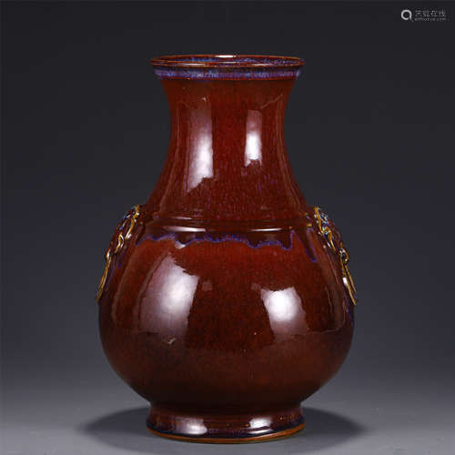 A CHINESE FLAMBE GLAZED ZUN VASE