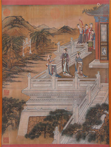 A CHINESE PAINTING DEPICTING LADIES