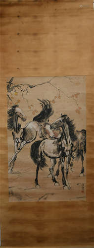 A CHINESE PAINTING OF STEEDS