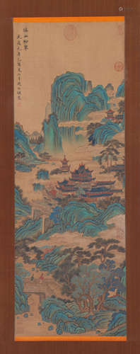 A CHINESE PAINTING OF LANDSCAPE AND FIGURES