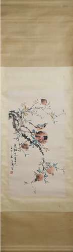 A CHINESE PAINTING OF POMEGRANATE TREE AND BIRDS