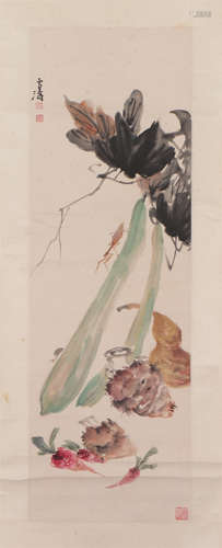 A CHINESE PAINTING OF VEGETABLES AND INSECTS