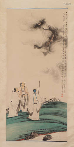 A CHINESE PAINTING OF FIGURES AND STORY