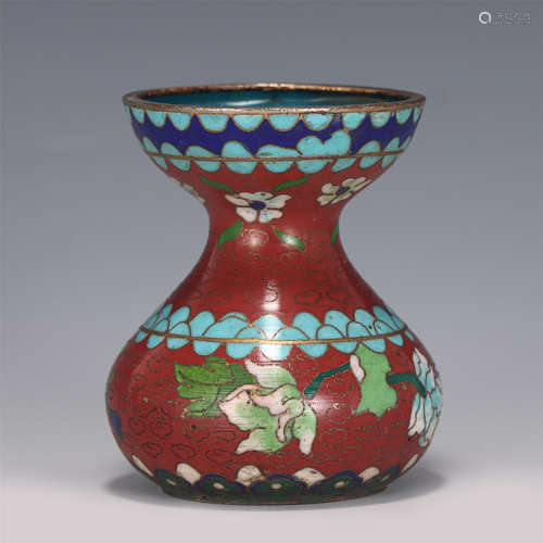 A CHINESE CLOISONNE ENAMEL BIRD FEEDER