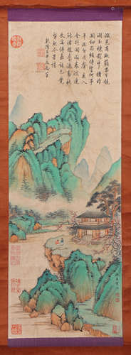 A CHINESE PAINTING OF LANDSCAPE AND FIGURES