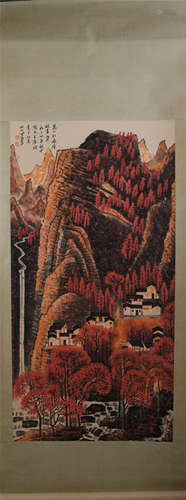 A CHINESE PAINTING OF AUTUMN MOUNTAIN SCENERY