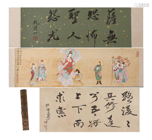 A CHINESE PAINTING HAND SCROLL OF BUDDHIST STORY