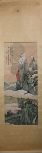 A CHINESE PAINTING OF LANDSCAPE AND FIGURES