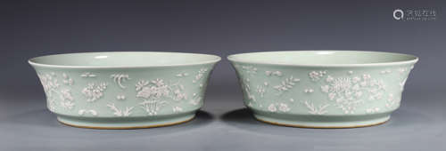 PAIR CHINESE CELADON GLAZE FLOWER POTS