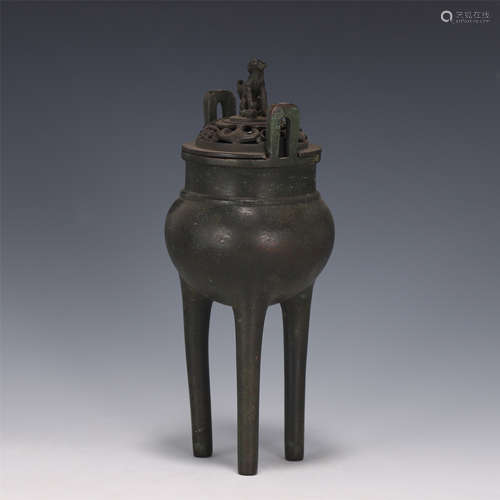 A CHINESE BRONZE TRIPOD INCENSE BURNER