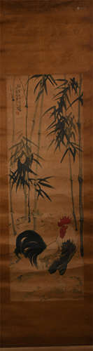 A CHINESE PAINTING OF ROOSTER AND BAMBOOS