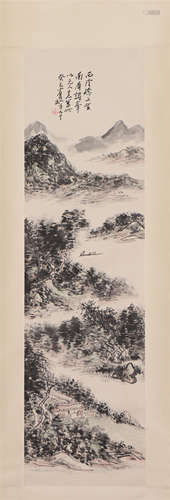 A CHINESE PAINTING OF LANDSCAPE AND FIGURES