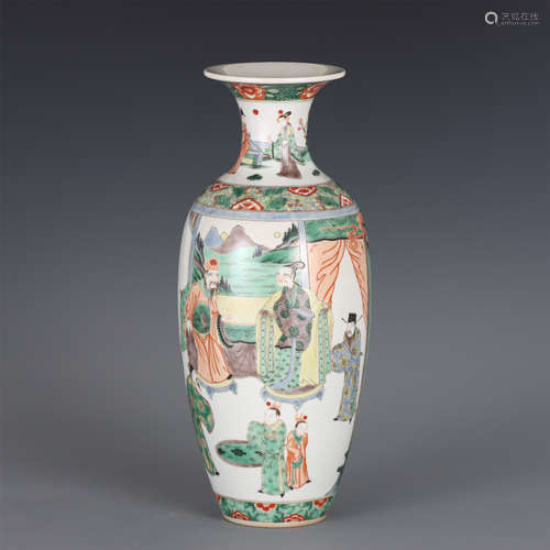 A CHINESE FAMILLE VERTE FIGURAL PORCELAIN VASE