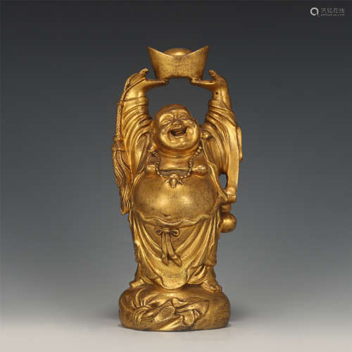 A CHINESE GILT BRONZE FIGURE OF BUDAI