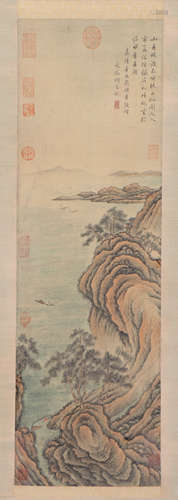 A CHINESE PAINTING OF LANDSCAPE AND FIGURES