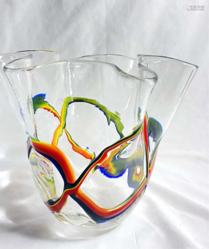 FABULOUS CLEAR/RAINBOW GLASS INFUSED MURANO VASE