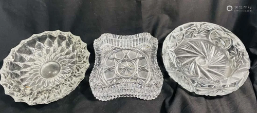 LOT OF 3 VINTAGE LEAD CRYSTAL ASHTRAYS