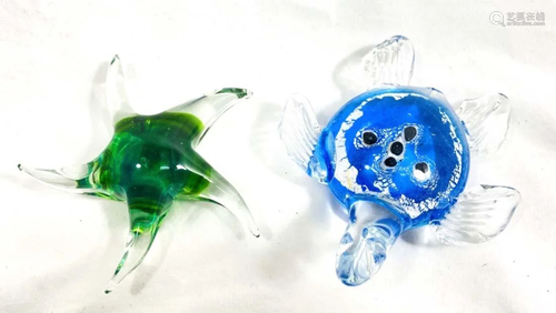 LOT OF 2 ART GLASS SEA LIFE SCULPTURES