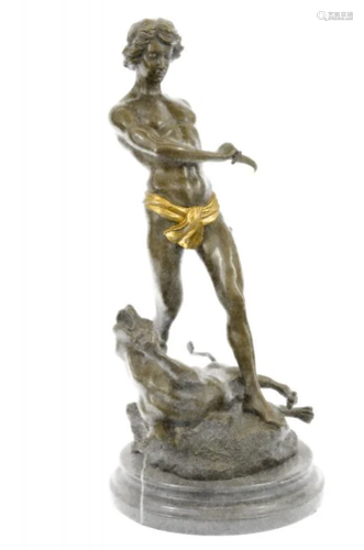 Gold Patina Young Tarzan Killing Leopard Bronze