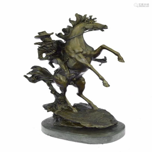 Western Cowboy with Bucking Horse Bronze Sculpture