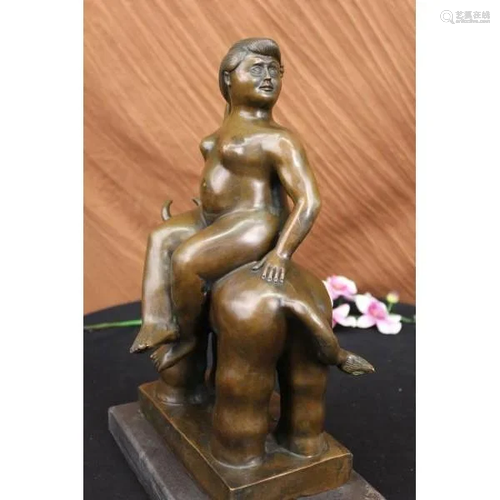 Modern Nude lady on Bull Bronze Sculpture