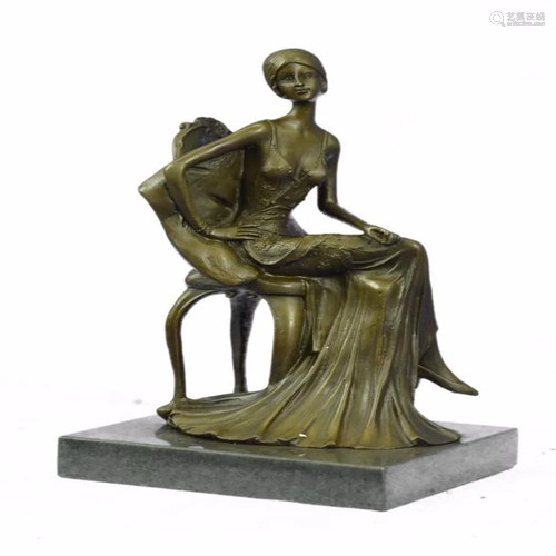 A Maiden Sitting on A Chair Bronze Sculpture