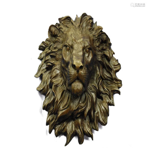 Wall Mount Lion Head Bust Bronze Statue