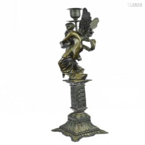 Guardian Angel Nude Woman Candelabra Bronze Sculpture