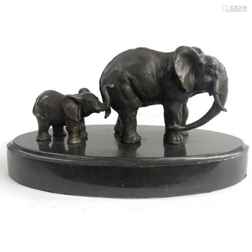 Mother and Child African Elephant Bronze Sculpture