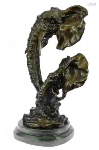 Elephant and Calf Bronze Sculpture on Marble Base