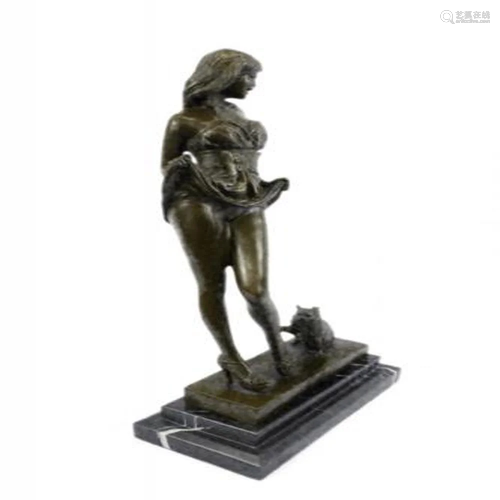 Alluring Woman with Cat Bronze Sculpture