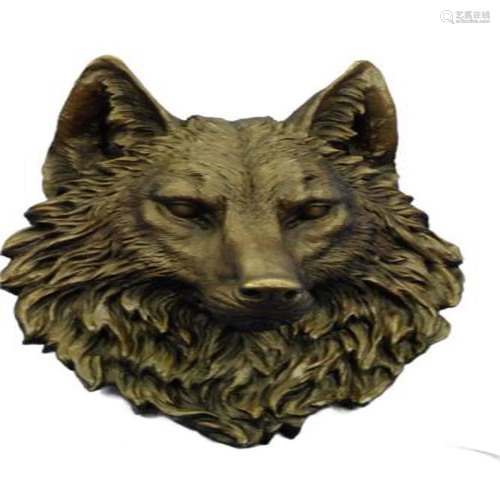 Wall Mount Wolf Head Bronze Sculpture